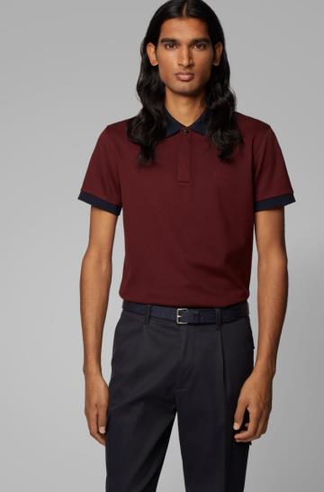 Koszulki Polo BOSS Slim Fit Ciemny Czerwone Męskie (Pl70993)